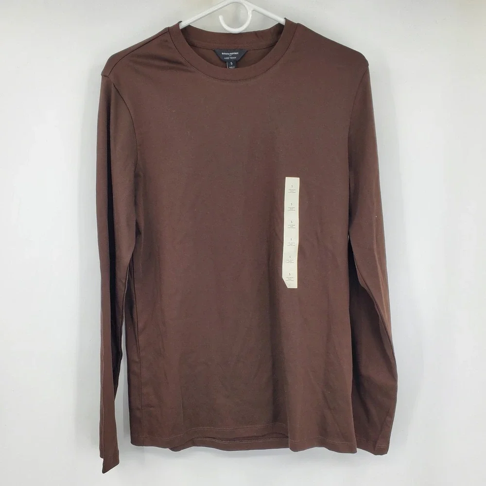 Banana Republic Luxe Touch Long Sleeve Crew Neck Tee Dark Oak Brown Minimalist